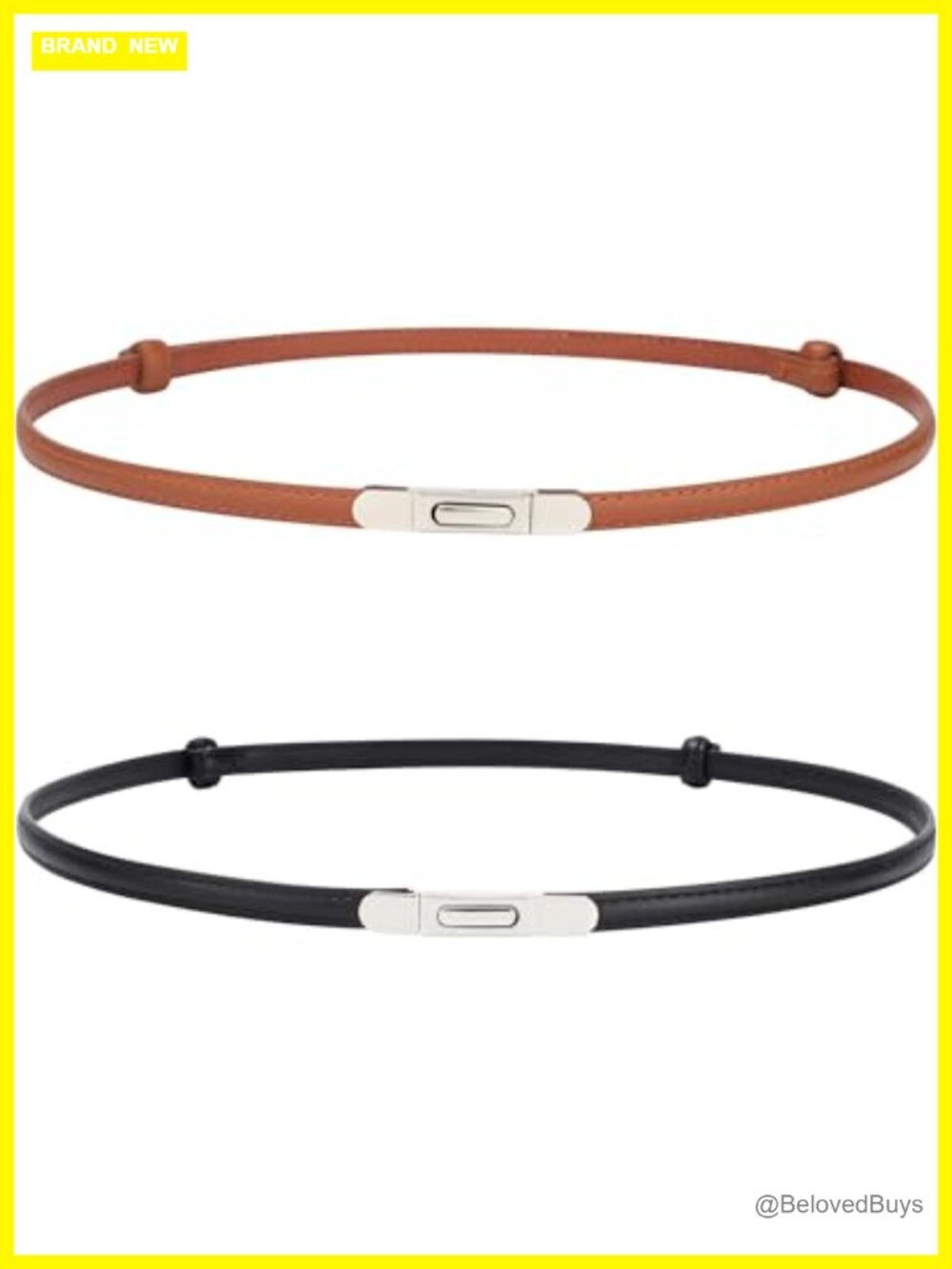 2 Pack Women Skinny Faux Leather Belt No-Hole Adjustable Waist Belt